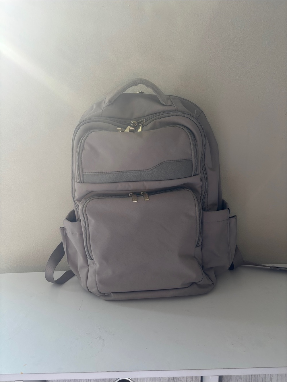 Neutral Gray Women's Backpack with Multiple Pockets
